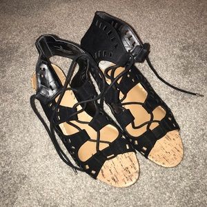 Dolce Vita black lace wedges